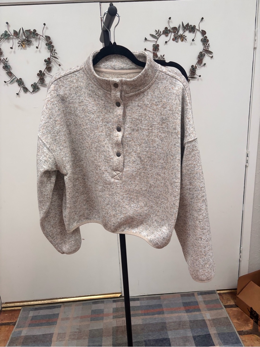Thread & Supply Neutral Heather Button Mock Neck Pullover - Cream